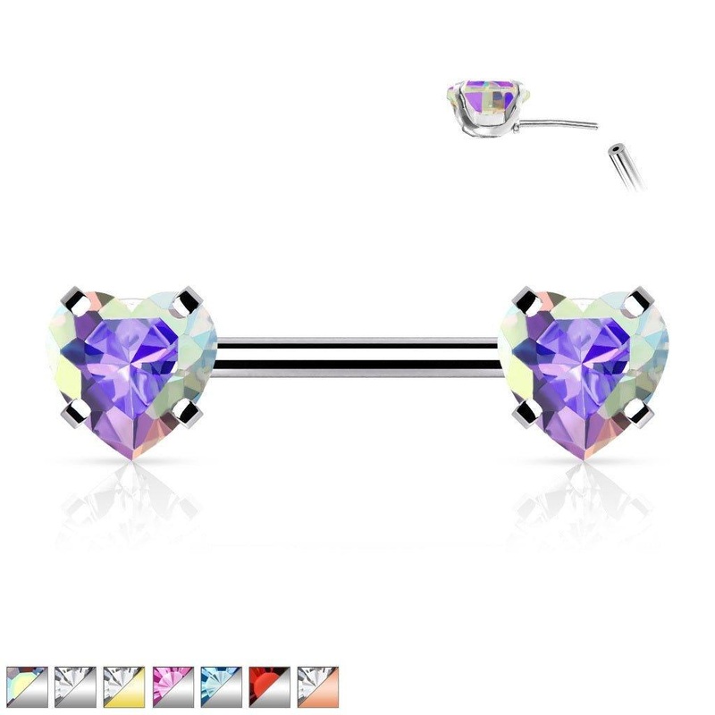 Threadless Heart Gem Nipple Bar 14G Rose Gold Clear