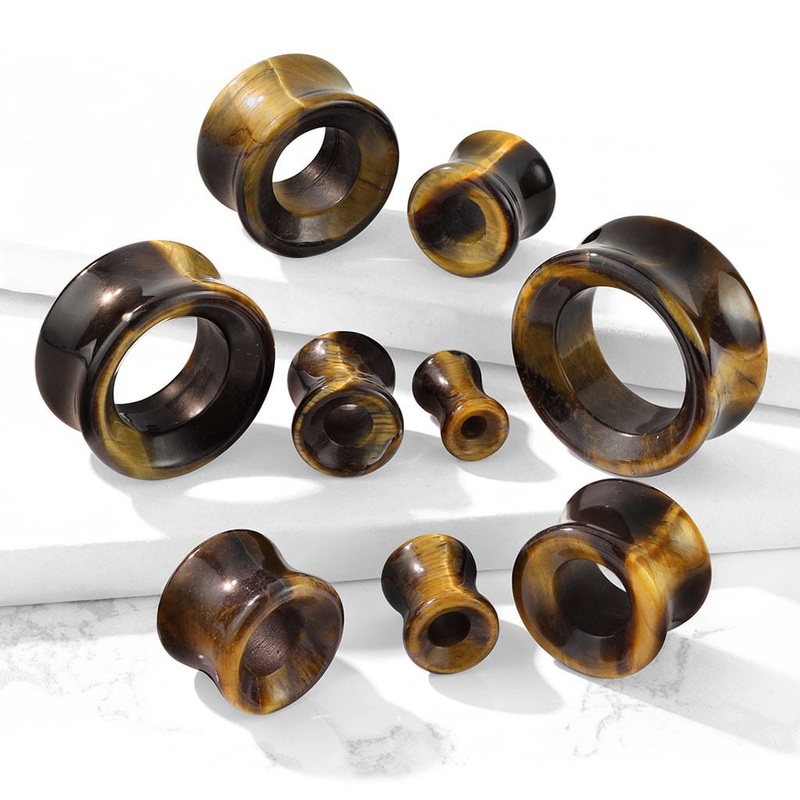 Tiger’s Eye Stone Concave Tunnels (2 gauge – 1 inch) 2 g