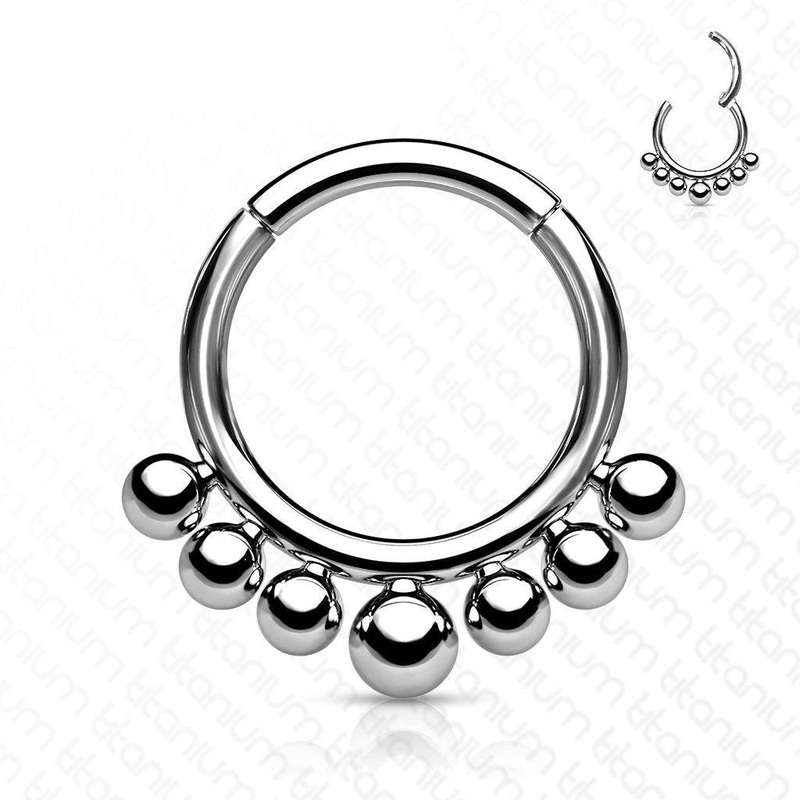 Titanium Bead Row Hinged Ring 16G 8mm