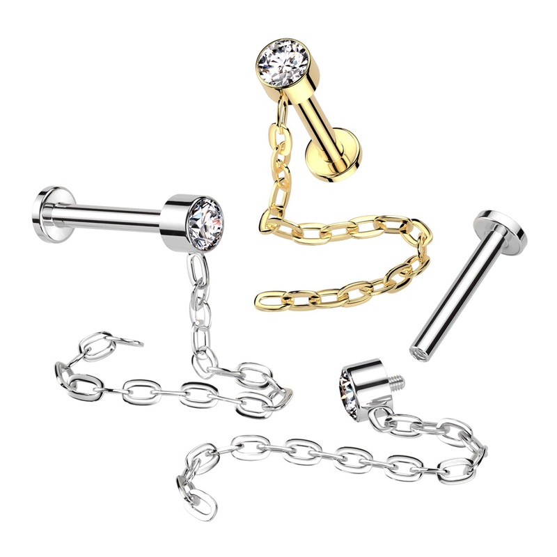 Titanium Chain Drop Labret 16G Gold 6mm