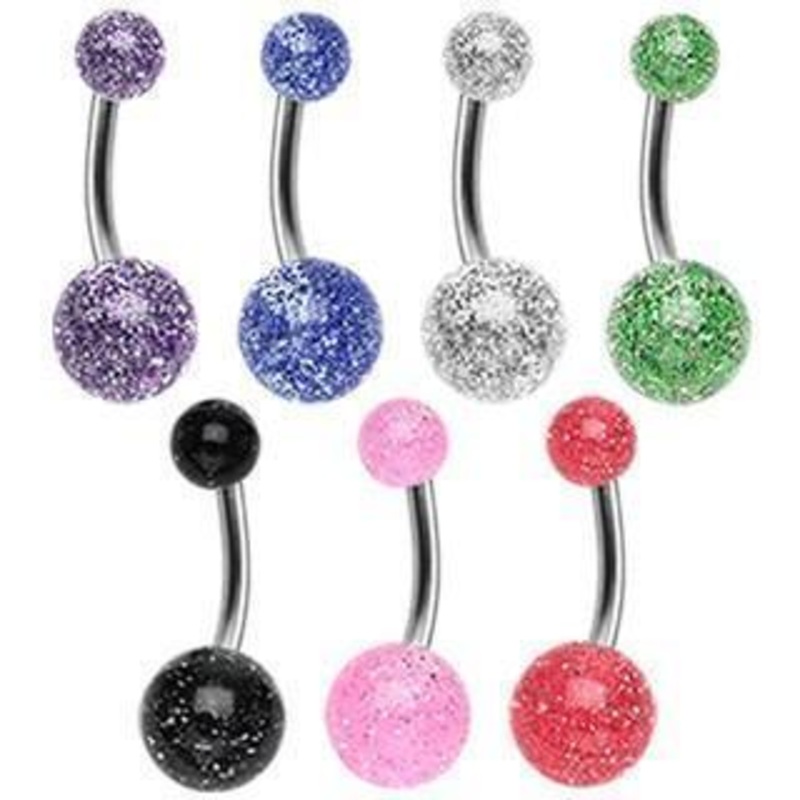 Titanium Glitter Belly Bar 14G Black