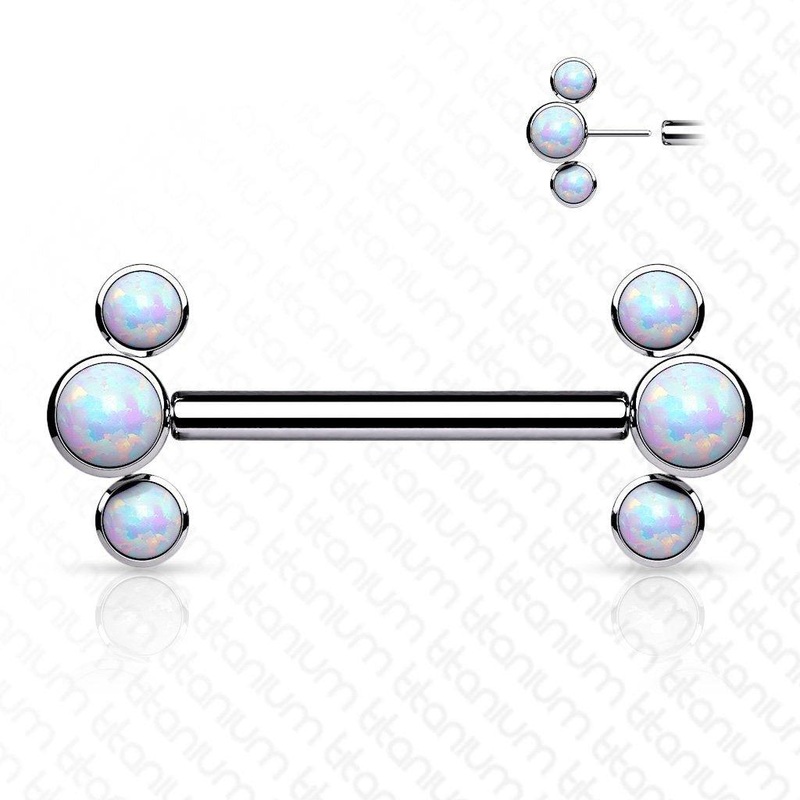 Titanium Threadless Opal Fan Nipple Bar 14G