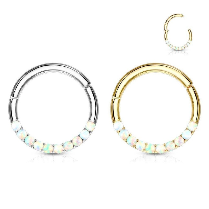 14kt Gold Opal Paved Hinged Ring 16G White Gold 6mm