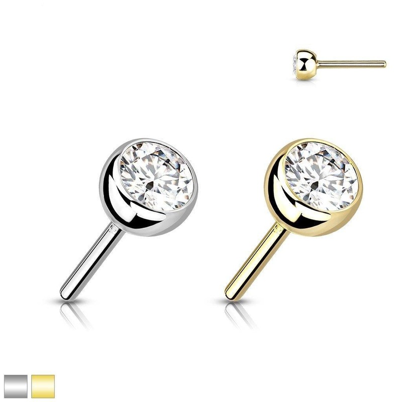 14kt Gold Threadless Bezel Gem Top White Gold 2mm