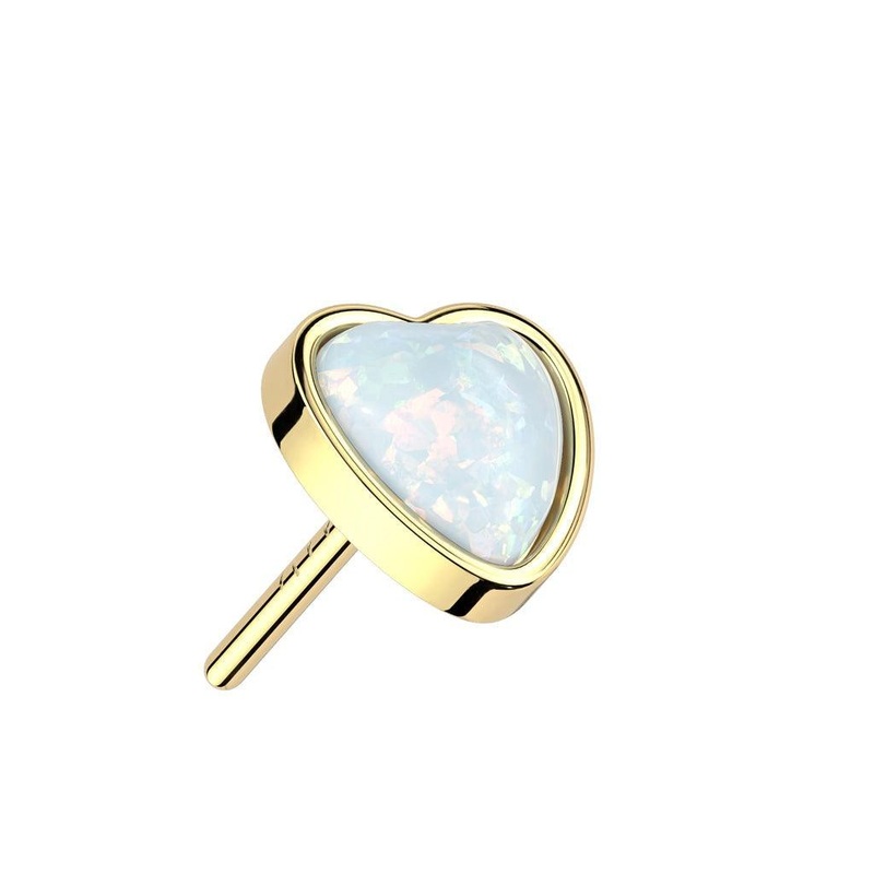 14kt Gold Threadless Opal Heart Top White Gold