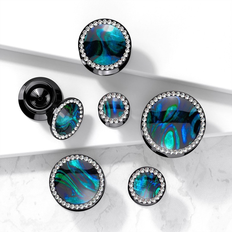 Abalone Shell & Bling Plugs (2 gauge – 5/8 inch) 2 g