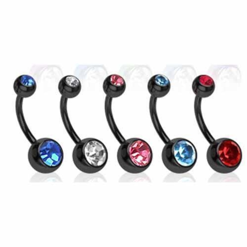 Black IP Gem Belly Bar 14G Aqua