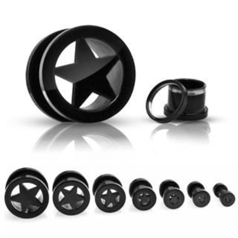 Black Steel STAR Flesh Tunnels  (8 gauge – 3/4 inch) 8 g
