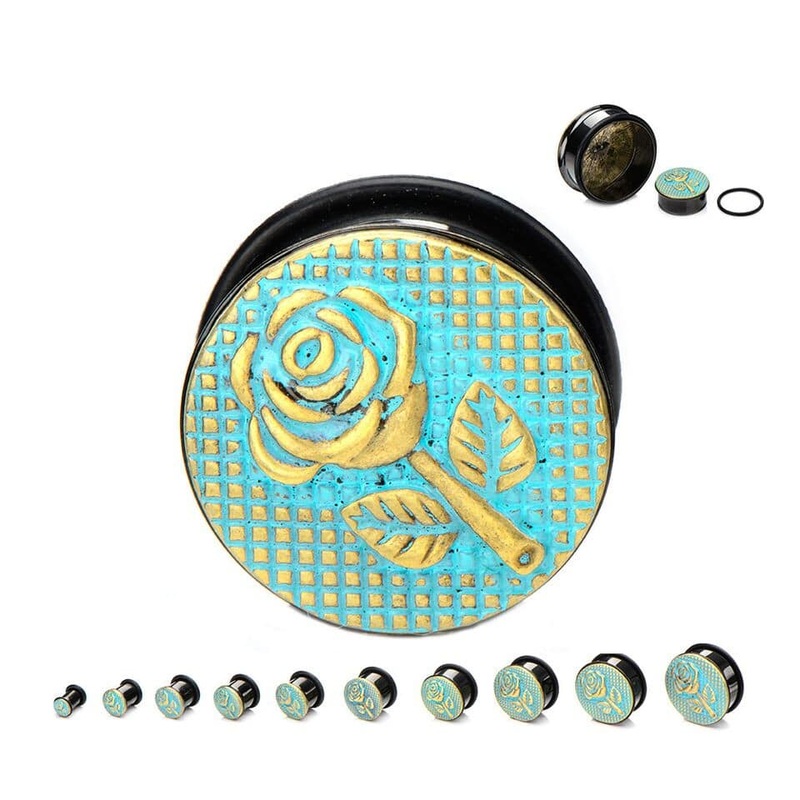 Brass and Blue Rose Plugs (2 gauge – 1 inch) 2 g