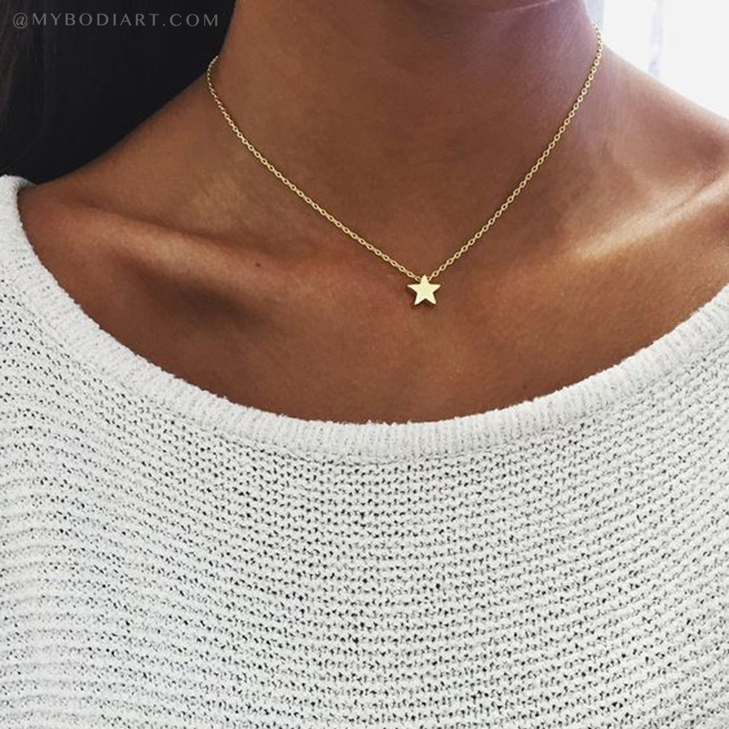Brite Minimal Single Star Choker Necklace Gold