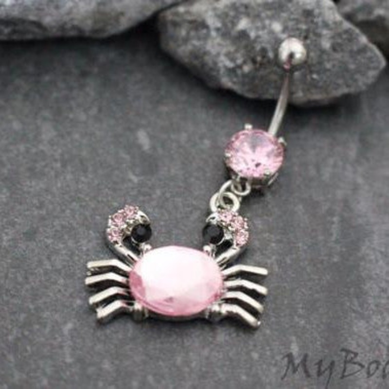 Crystal Crab Belly Ring Pink Crystal
