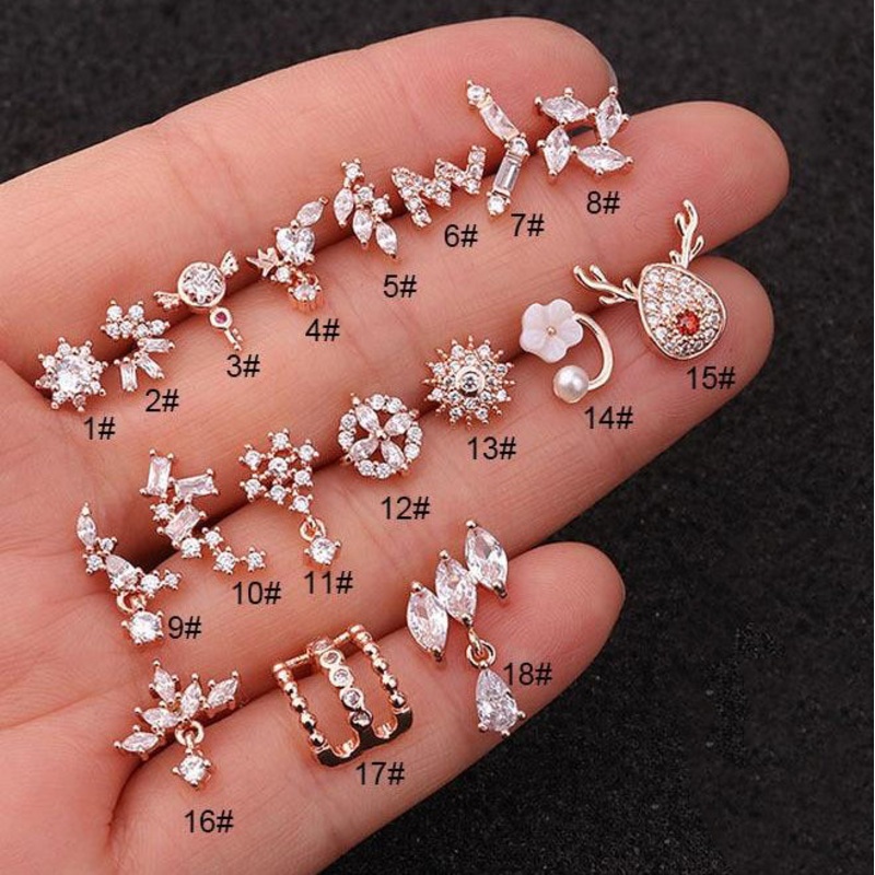 Eviana Cute Crystal Ear Piercing Earring Stud 16G No.1 Gold