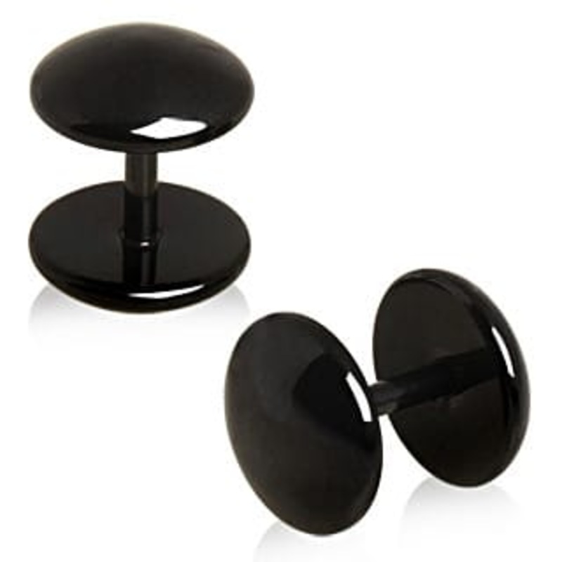 Fake Steel Black Dome Plugs (16 gauge) 16 g