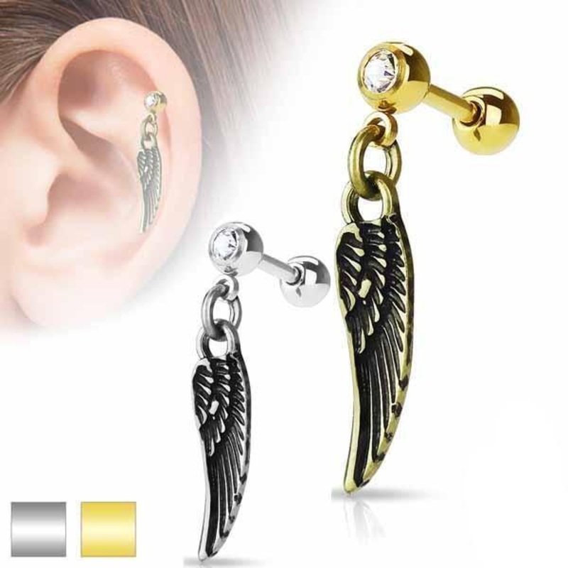 Feather Cartilage Bar 16G Gold