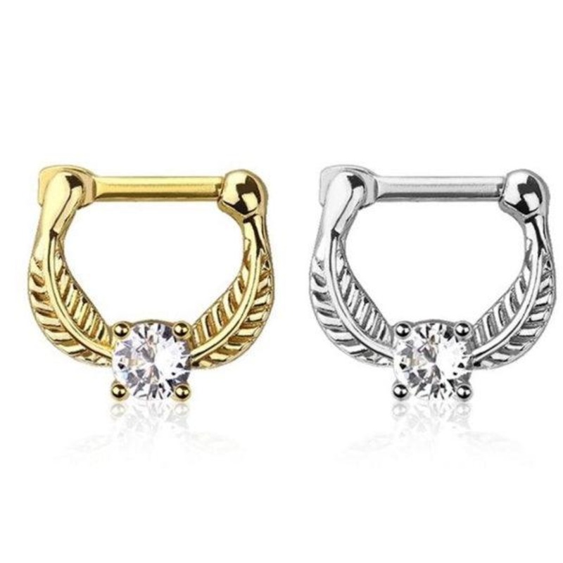 Gem Leaf Septum Clicker 16G Gold