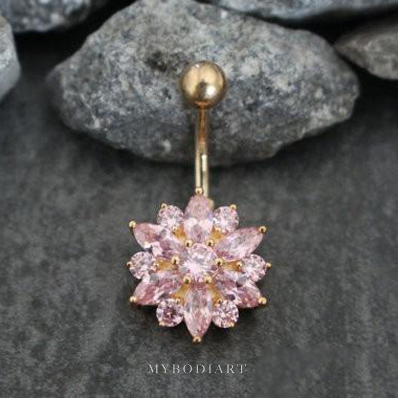 Janie Swarovski Chrysanths Belly Ring Pink Crystals & Gold