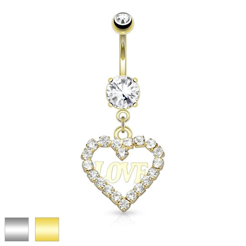 Paved LOVE Heart Belly Bar 14G Gold