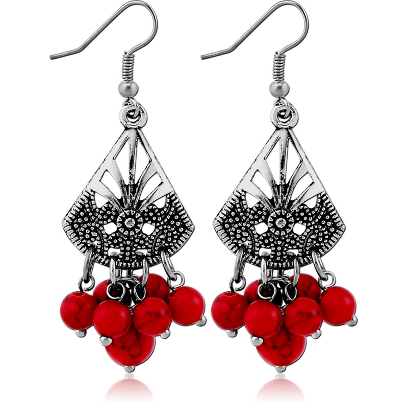 Red Vintage Filigree Beaded Earring Pair