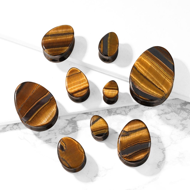Tiger’s Eye Teardrop Double Flare Stone Plugs (2 gauge – 1 inch) 2 g