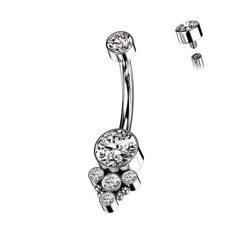 Titanium Gem Cluster Belly Bar 14G