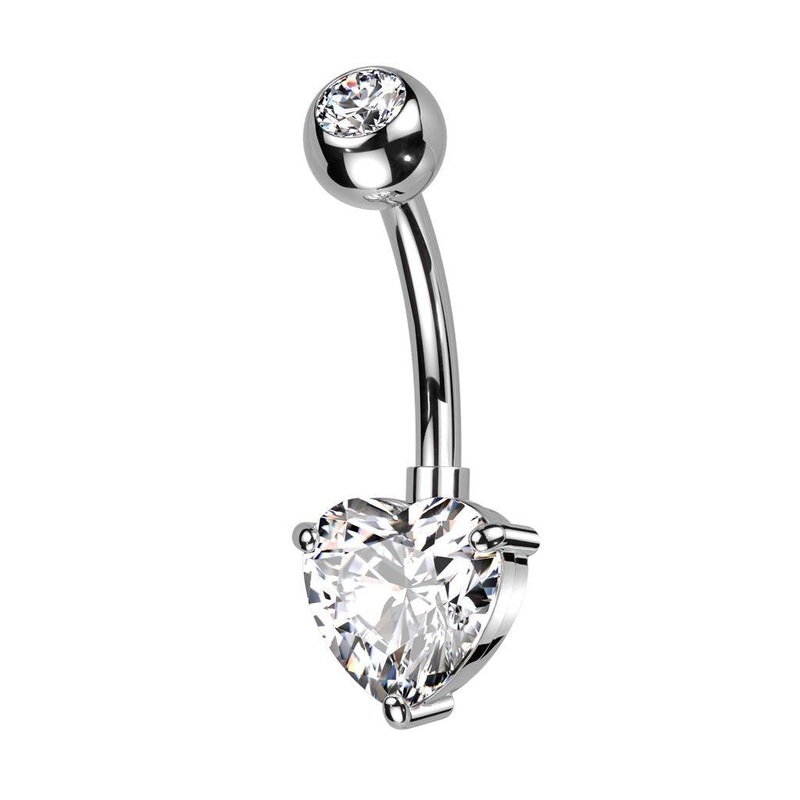 Titanium Heart Gem Belly Bar 14G Gold