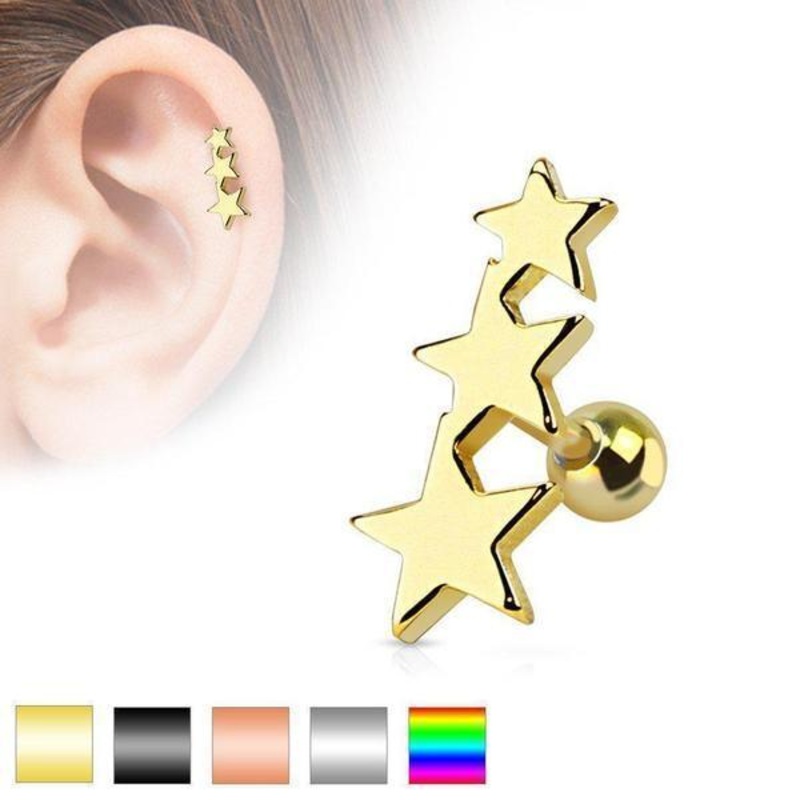 Triple Star Cartilage Bar 16G Black