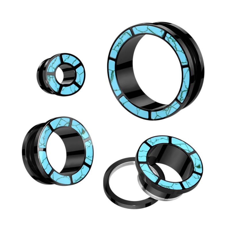 Turquoise Rimmed Black Flesh Tunnels (0 gauge – 1 inch) 0 g