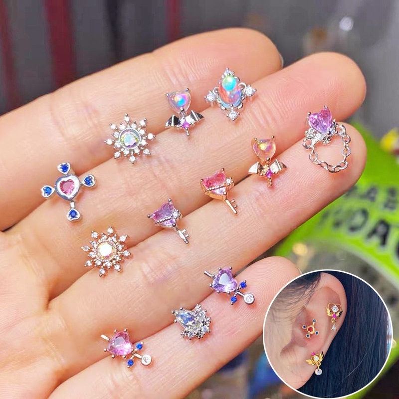 Yuna Girly Celestial Pastel Crystal Ear Piercing Earring Studs 1 – Gold (1 pair)