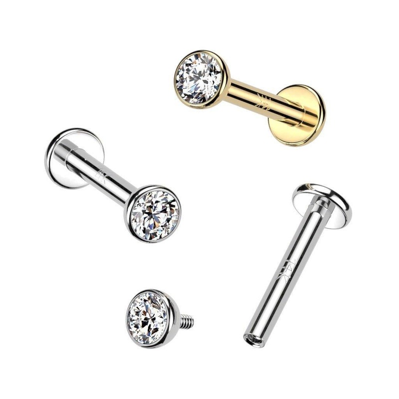 14kt Gold Bezel Gem Labret White Gold 6mm