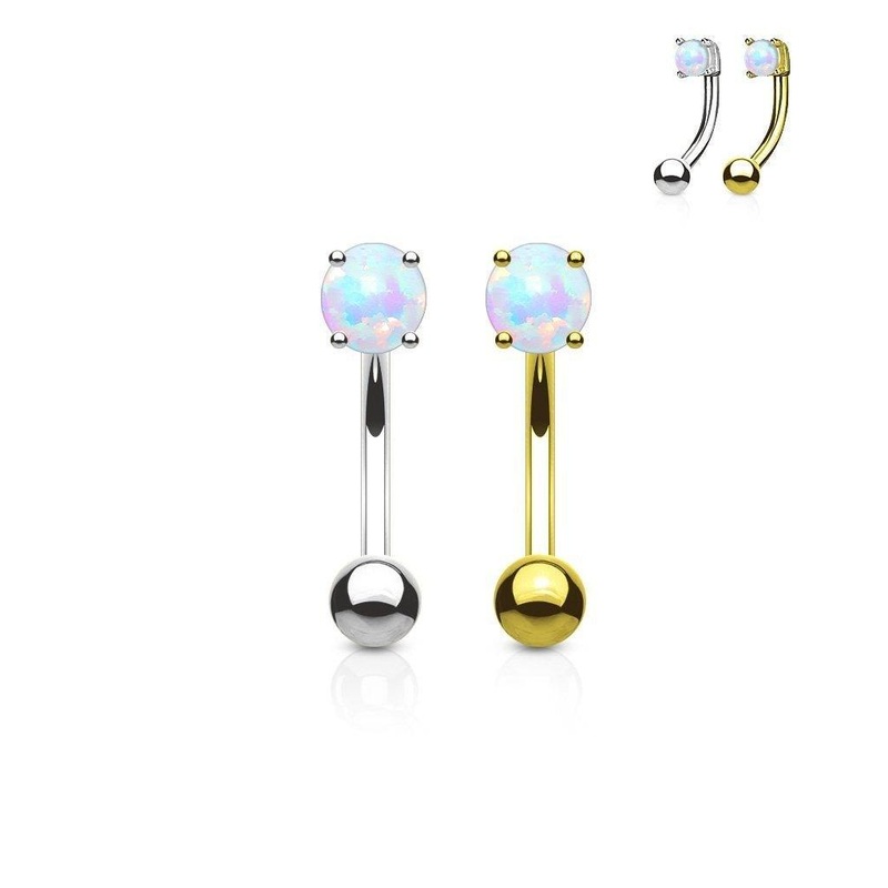 14kt Gold Opal Curve 16G 8mm White Gold