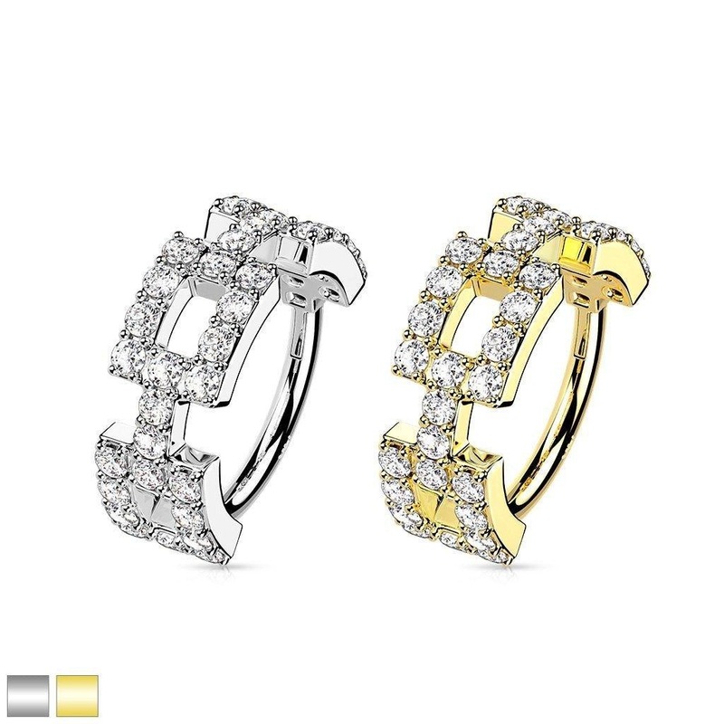 14kt Gold Paved Squares Hinged Ring 16G White Gold