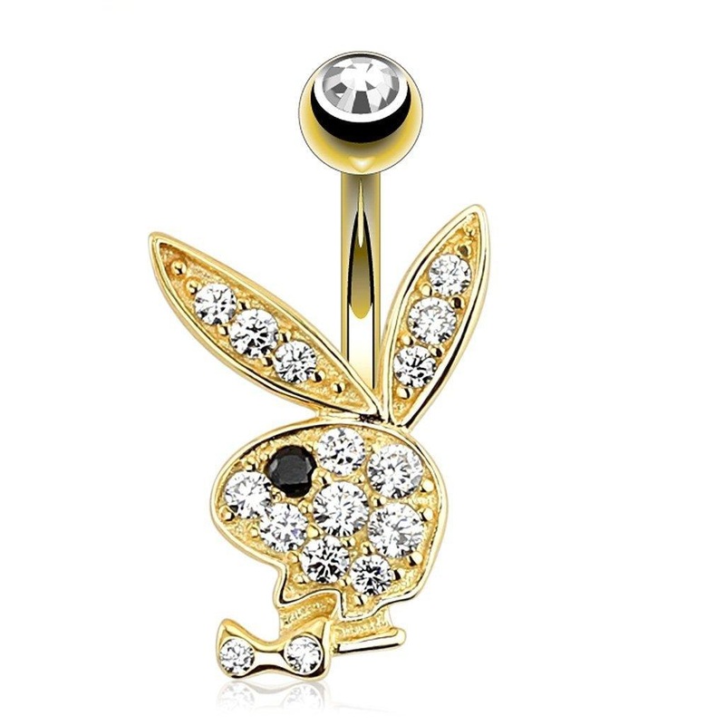 14kt Gold PLAYBOY Belly Bar 14G White Gold