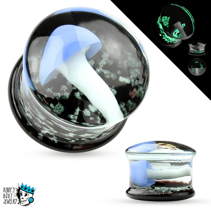 Blue Glow in the Dark Mushroom Glass Plugs (2 gauge – 5/8 inch) 2 g