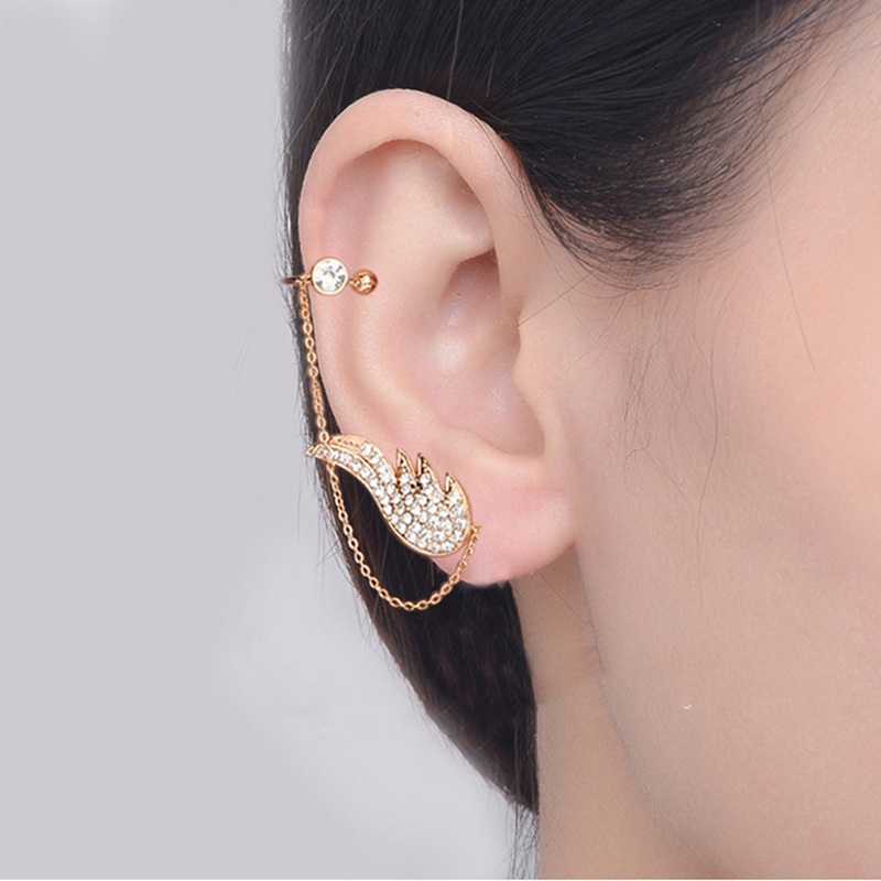 Halo Angel Wings Ear Climber Earring with Chain Ear Cuff Rose Gold
