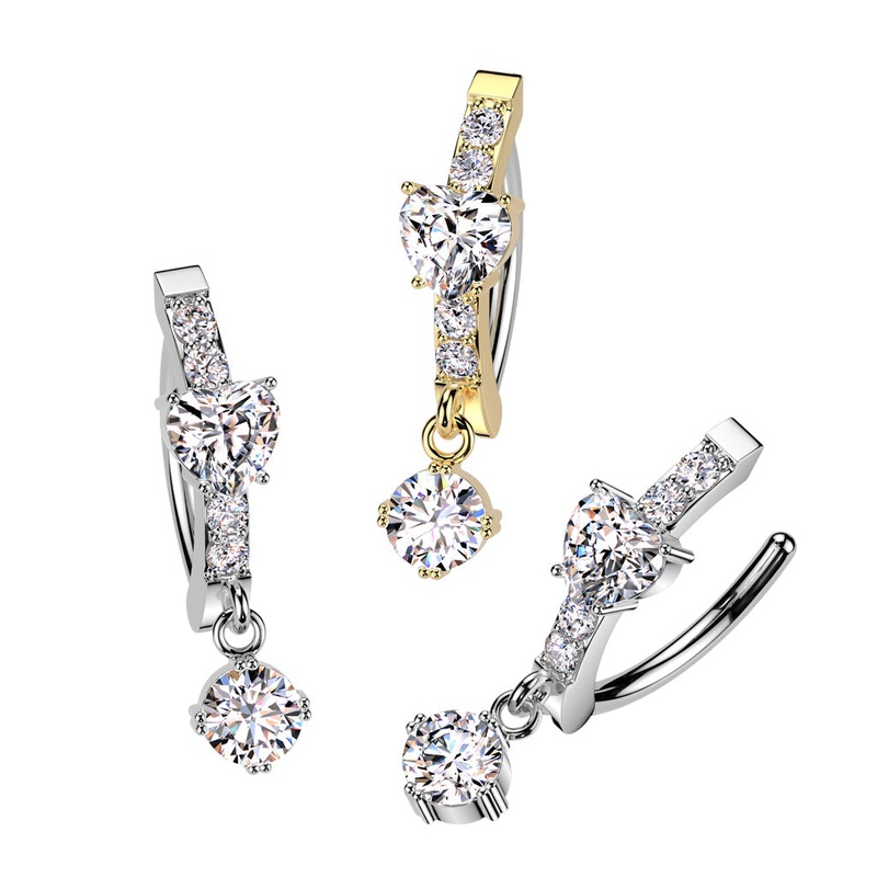 Heart Dangle Hinged Belly Bar 14G Gold