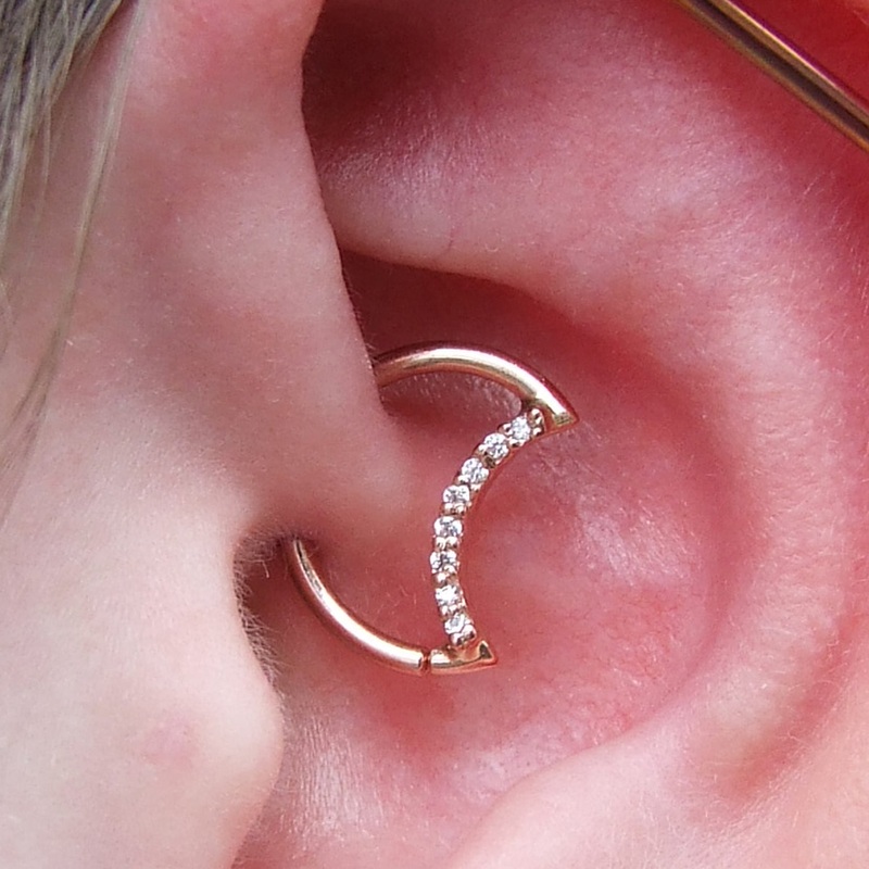 Hydra Crescent Moon Crystal 18G Ear Piercing Pair of Piercings (2) Multi Crystal – Gold