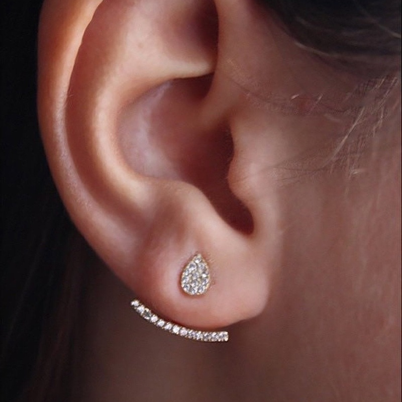 Kismet Minimalistic Crystal Teardrop Ear Jacket Earring Gold