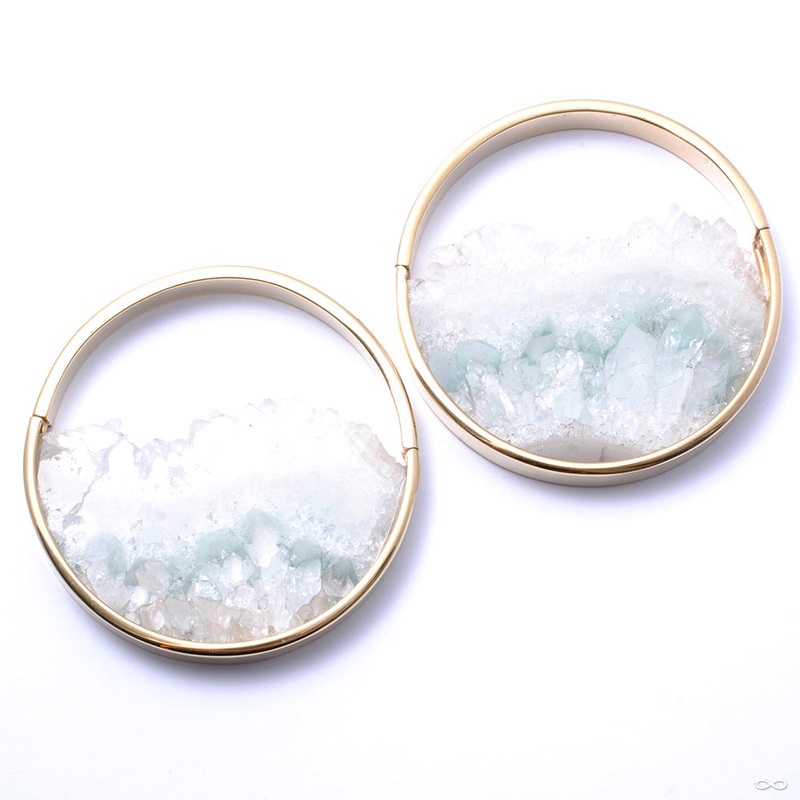 Large Muse Hoops in Yellow Gold with Fluorite from Buddha Jewelry