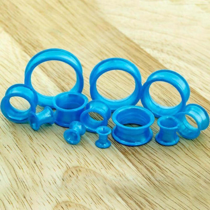 Metallic Light Blue Silicone Tunnels (6 gauge – 1 inch) 6 g