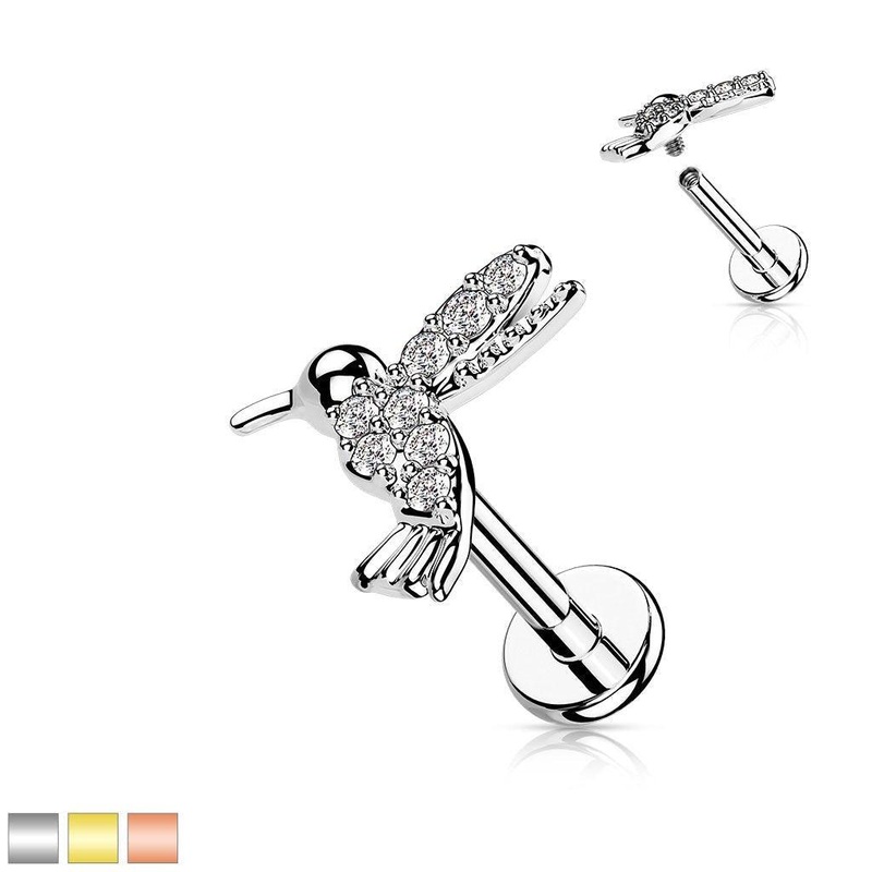 Paved Hummingbird I.T. Labret 16G 6mm Gold