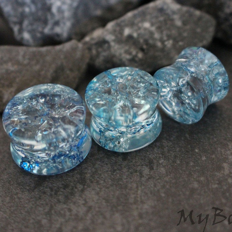 Shattered Glass Ear Plugs in Blue 0G (8mm)