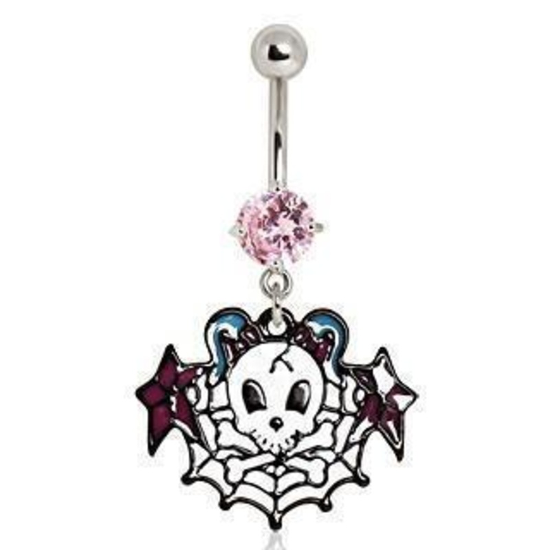Skull and Web Belly Bar 14G