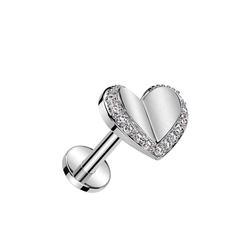 Threadless Paved Heart Labret 18G Gold