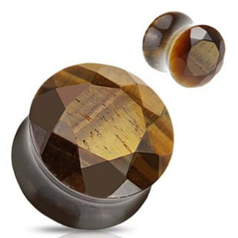 Tiger’s Eye Facet Cut Stone Plugs (6 gauge – 1 inch) 6 g