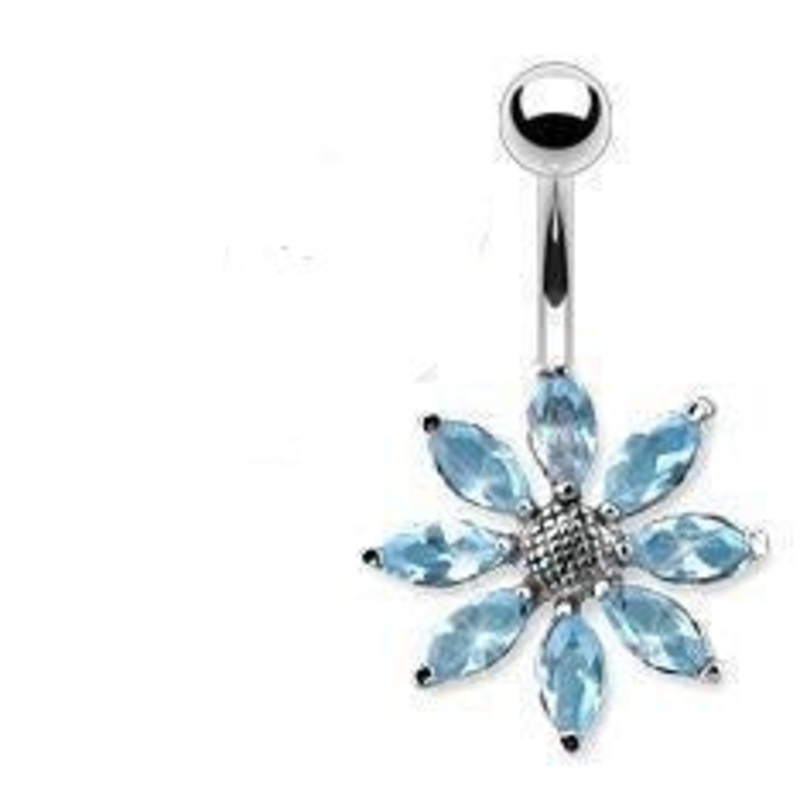 Titanium Large Flower Belly Bar 14G