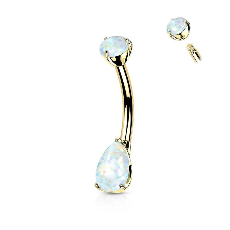 14kt Gold Opal Drop Belly Bar 14G White Gold