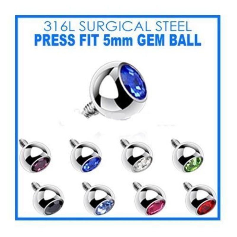 5mm Gem Dermal Top 14G Black