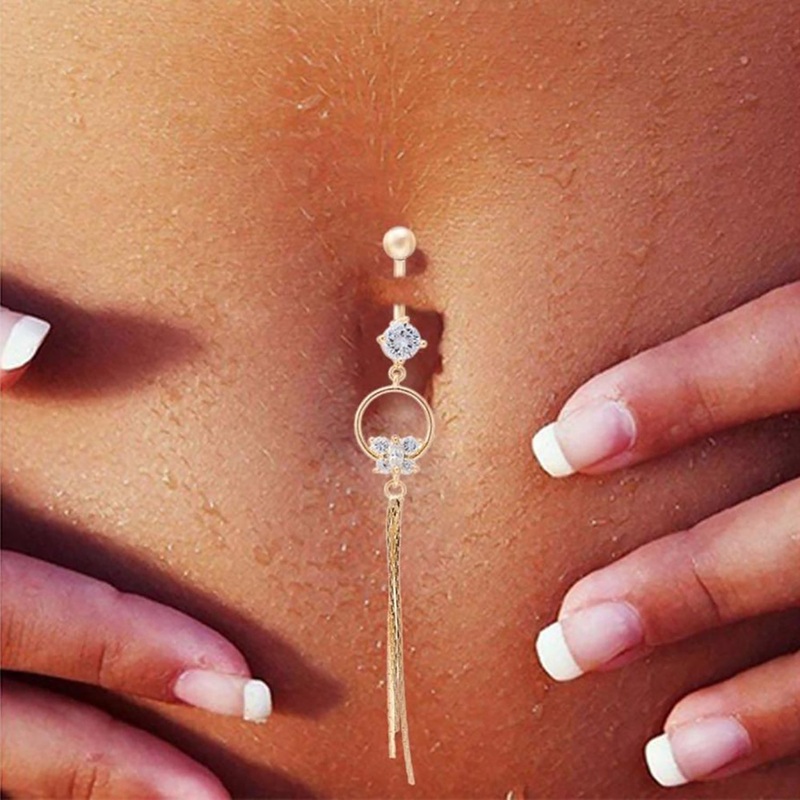 Chantal Cute Butterfly Circle Dangle Chain Belly Button Ring Clear