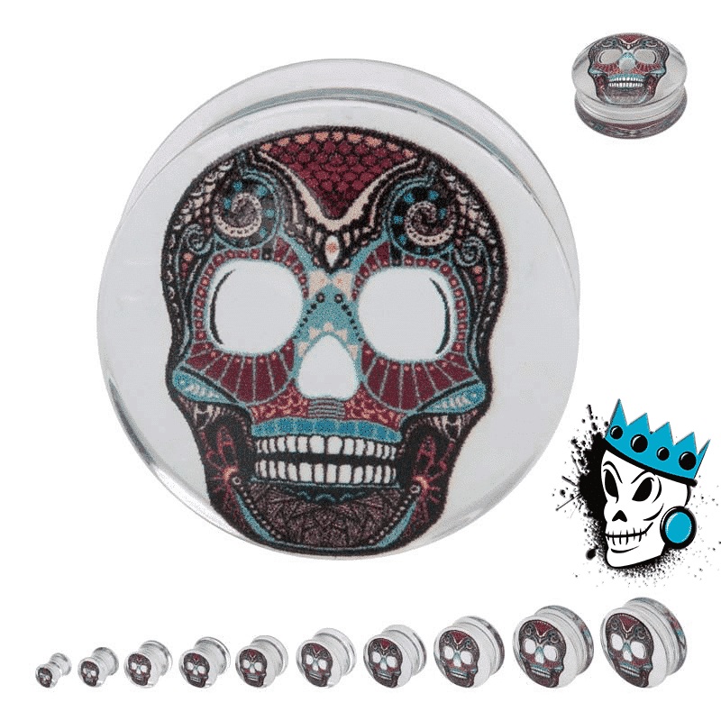 Clear Sugar Skull Plugs (1/2 inch – 1 inch) 1/2 inch