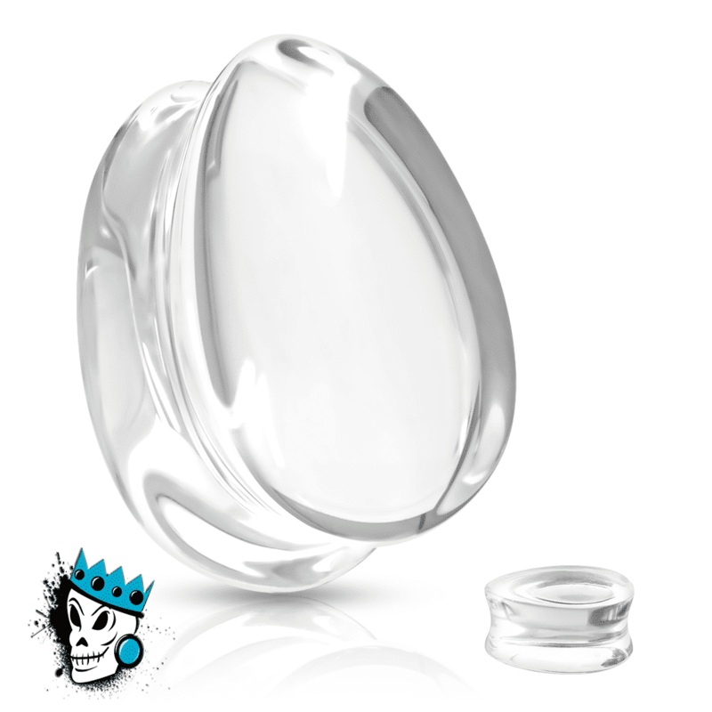 Clear Tear Drop Double Flare Glass Plugs (2 gauge – 3/4 inch) 2 g